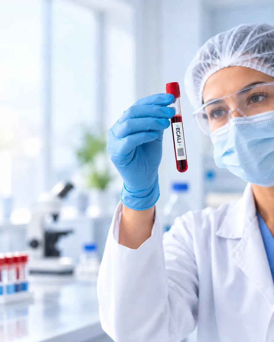 Profissional de laboratório analisando amostra de sangue